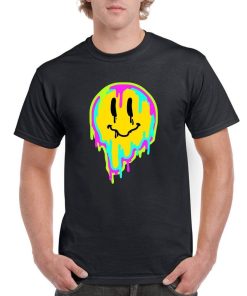 Melty Yellow Smiley Face Psychedelic Bright Retro Novelty Tee Mens Ladies Unisex T-shirt